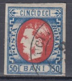 ROMANIA 1869 LP 29 REGELE CAROL I CU FAVORITI 50 BANI STAMPILAT POINCON