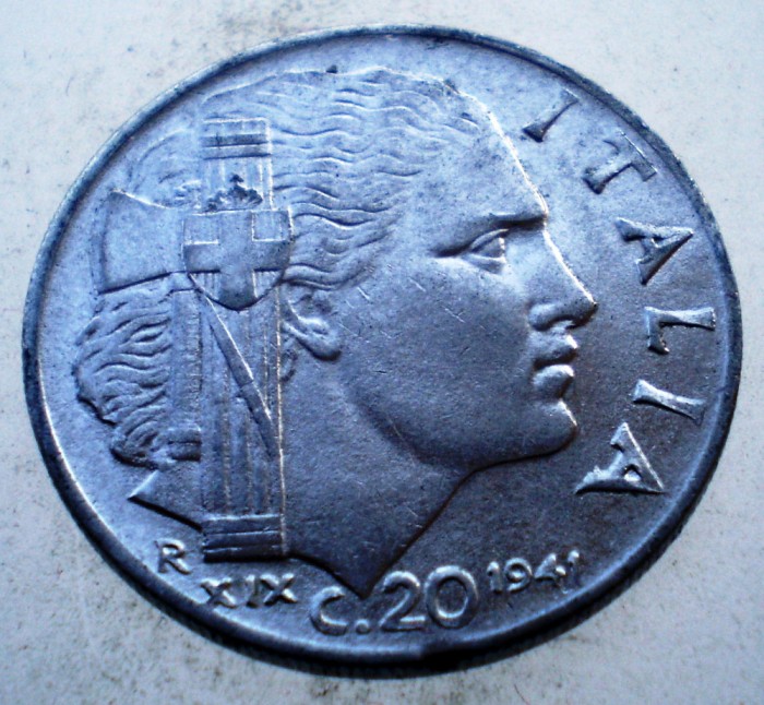 1.857 ITALIA WWII VITTORIO EMANUELE III 20 CENTESIMI 1941 R MAGNETIC