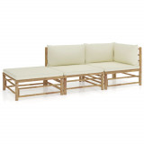 VidaXL Set mobilier de grădină cu perne alb crem, 3 piese, bambus