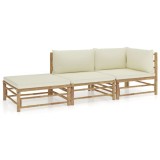 Gossi set mobilier de gradina, cu perne alb crem, 3 piese, bambus