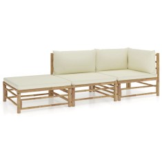 vidaXL Set mobilier de grădină, cu perne alb crem, 3 piese, bambus 3058245