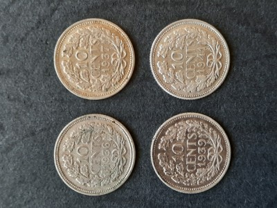 Lot 4 x 10 Cents &amp;quot;Wilhelmina&amp;quot; 1936-&amp;#039;41, Olanda - G 4403 foto