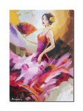 Cumpara ieftin Tablou pictat manual, Eleganta cu evantai, 70x50cm ulei pe panza in cutit efect 3D, Magistral