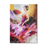 Tablou pictat manual, Eleganta cu evantai, 70x50cm ulei pe panza in cutit efect 3D, Magistral