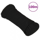 VidaXL Fr&acirc;nghie de lucru, negru, 4 mm, 100 m, poliester