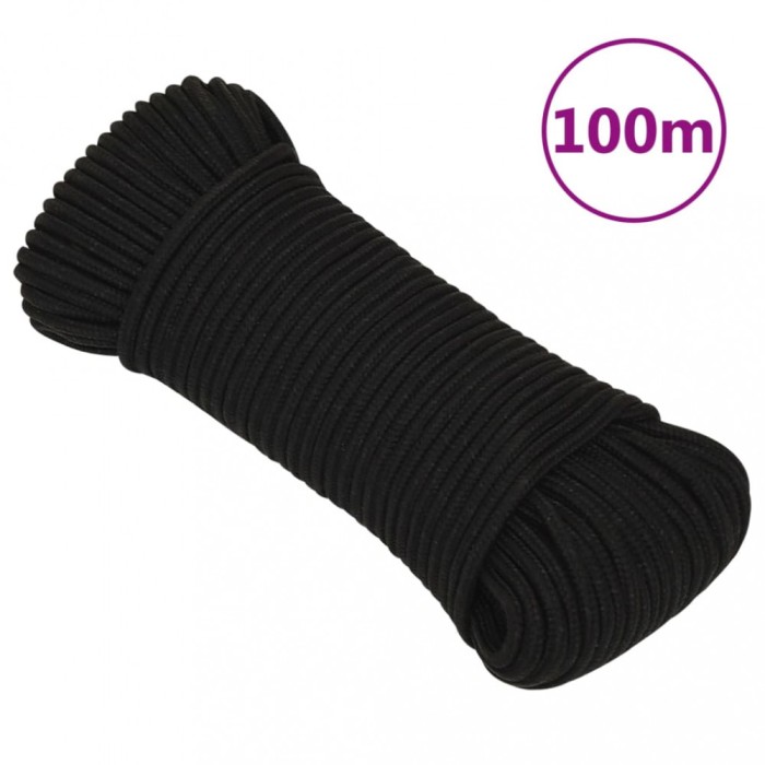 Fr&acirc;nghie de lucru, negru, 5 mm, 100 m, poliester