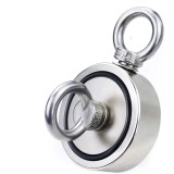 Magnet neodim oală D 48 mm cu două c&acirc;rlige inelare și două fețe x 70 kg - magnet fishing