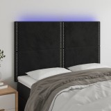 VidaXL Tăblie de pat cu LED, negru, 144x5x118/128 cm, catifea