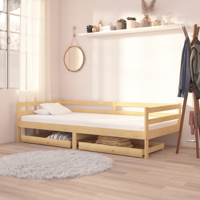 Gossi pat de zi cu sertare, 90x200 cm, lemn masiv de pin