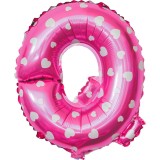 Balon folie metalizata litera q, flippy, 40 cm, cu imprimeu inimioare, umflati cu heliu sau aer, ambalaj individual, pai inclus, roz