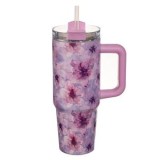 Cana Termos Inoxidabil Roz cu Imprimeu Floral - Pai Reutilizabil 900ml, CMCLASS
