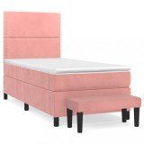Cumpara ieftin Pat box spring cu saltea, roz, 90x200 cm, catifea