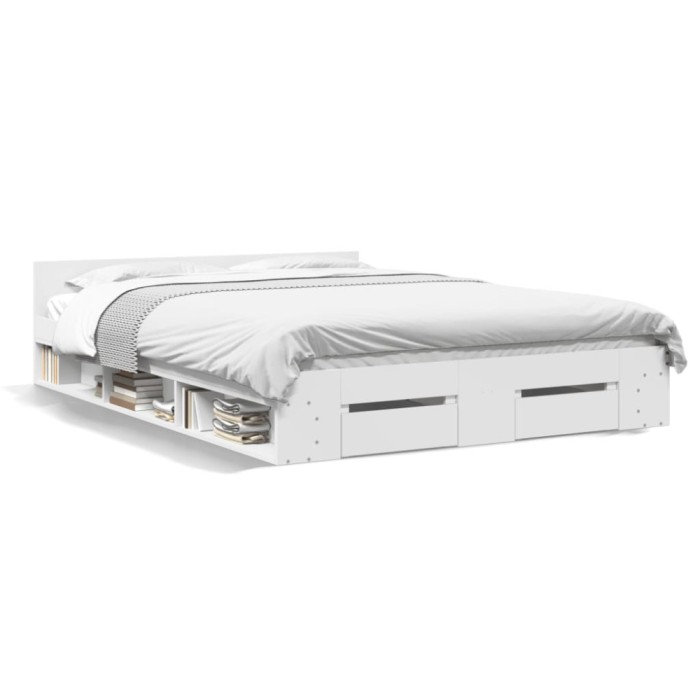 vidaXL Cadru pat cu sertare alb extralucios 140x190 cm, lemn prelucrat