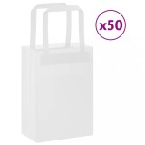 vidaXL Pungi H&acirc;rtie Albe cu M&acirc;nere, 15x8x21 cm, 50 buc, Kraft, Cadou, Cumparaturi, Durabile