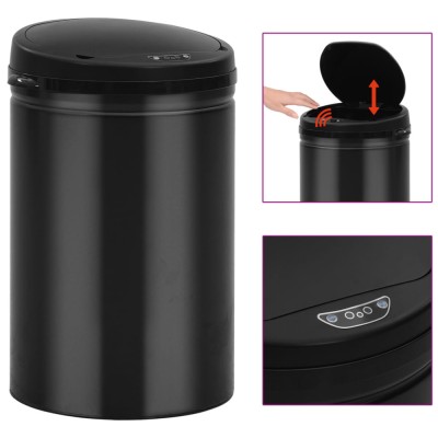 vidaXL Coș de gunoi automat cu senzor, 30 L, negru, oțel carbon foto