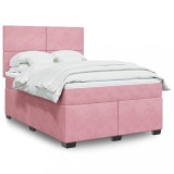 VidaXL Pat box spring cu saltea, roz, 160x200 cm, catifea