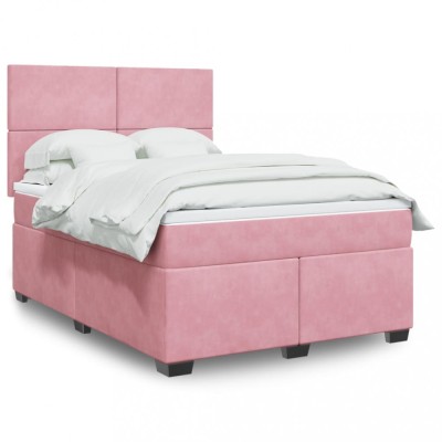 vidaXL Pat box spring cu saltea, roz, 160x200 cm, catifea 3293253 foto