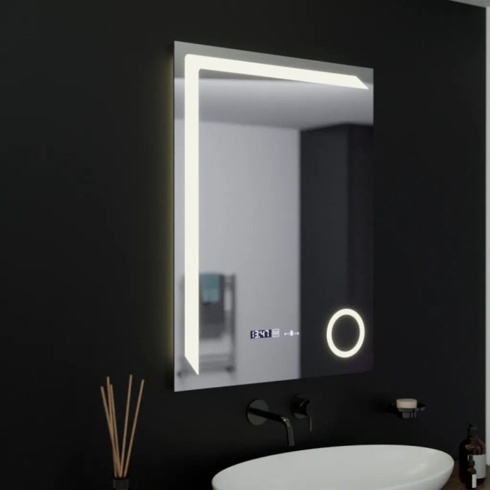 Oglinda LED Rectangulara, 60x80cm, Precision MotionGlow Marcello, Sistem Dezaburire, Ceas &amp; Termometru, Lupa Cosmetica, Dimabila ModernLight Concept