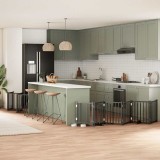 vidaXL Poartă c&acirc;ini pliabilă cu ușă 15 panouri negru 750 cm, lemn plop 3155711