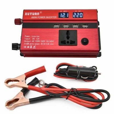 Invertor Auto 12V 600 W, Display Dublu, 4 Porturi USB, 2 Iesiri 220V foto
