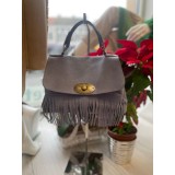 Geanta albastra din piele intoarsa cu franjuri