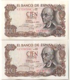 SV * Spania LOT 2 x 100 PESETAS 1961 * Serii Consecutive * AUNC +