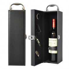 Cutie caseta eleganta pentru sticla, cu maner si set de 4 accesorii pentru vin... foto