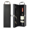 Cutie caseta eleganta pentru sticla, cu maner si set de 4 accesorii pentru vin incluse, model clasic, negru, Pufo