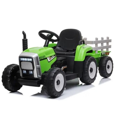 Tractoras electric Kinderauto BJ-611 60W 12V cu remorca si telecomanda Verde foto