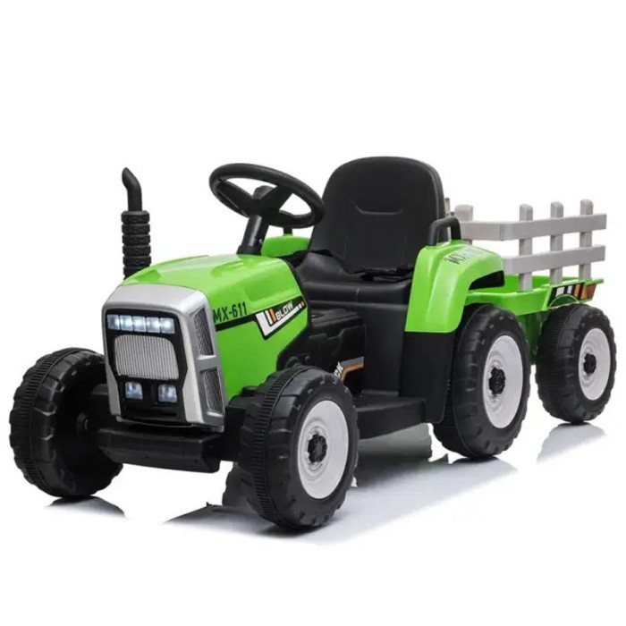 Tractoras electric Kinderauto BJ-611 60W 12V cu remorca si telecomanda Verde