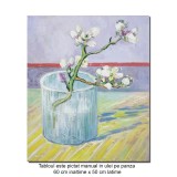 Tablou pictat manual, Creanga de migdal inflorita in pahar, 60x50cm ulei pe panza, reproducere Vincent van Gogh