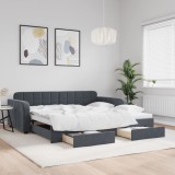 vidaXL Pat de zi cu extensie și sertare gri &icirc;nchis 100x200cm catifea