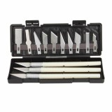 Cumpara ieftin Set 13 cutite pentru modelare, de precizie, lame interschimbabile, plastic otel inoxidabil, 15.5 cm, cutie depozitare, negru