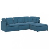 Canapea modulara cu taburet si perne, catifea, albastru, DKD Home Decor