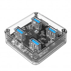 Hub USB 3.0 Orico cu 4 porturi USB 3.0, cablu 100 cm, transparent, PC / laptop