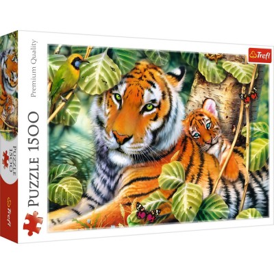PUZZLE TREFL 1500 TIGRI BENGALEZI IN PADUREA TROPICALA foto