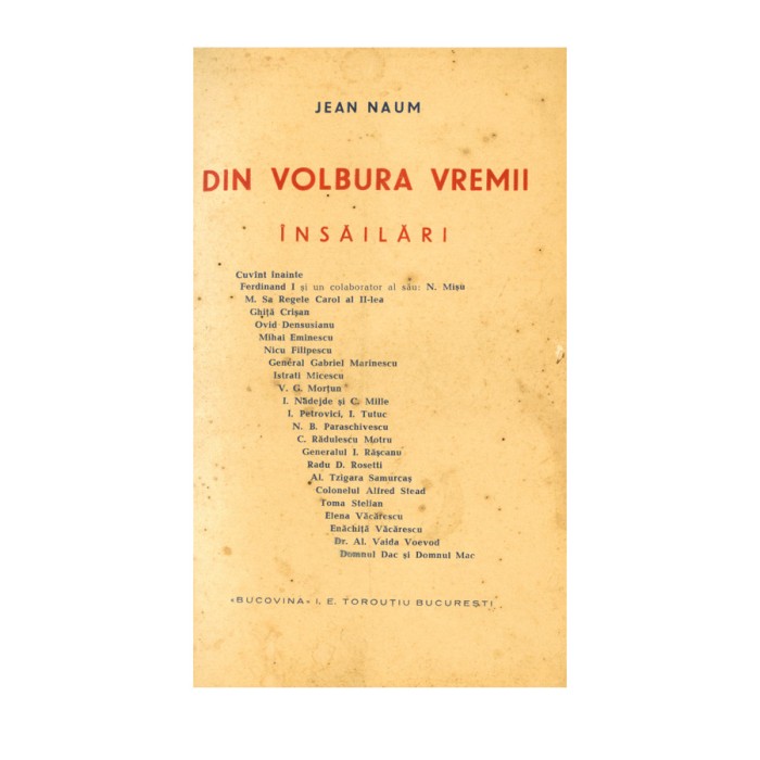Jean Naum, Din volbura vremii, cu dedicație