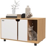 PawHut Mobilier pentru litieră, casă de toaletă pe picioare pentru pisici 2 &icirc;n 1, uși, stil scandinav 80 x 48 x 48 cm natural și alb | Aosom Romania