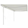 Copertină retractabilă automat, cu st&acirc;lpi, crem, 5x3 m