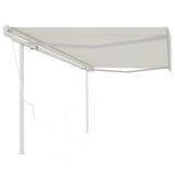 Cumpara ieftin Copertină retractabilă automat, cu st&acirc;lpi, crem, 5x3 m