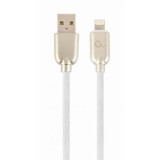 Cablu de date Gembird Premium rubber USB 2.0 - Lightning 1m White Gold
