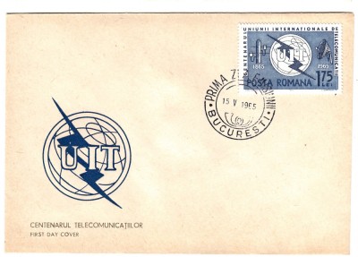 C12 - FDC Romania - Centenarul UIT - LP607 - 1965 foto