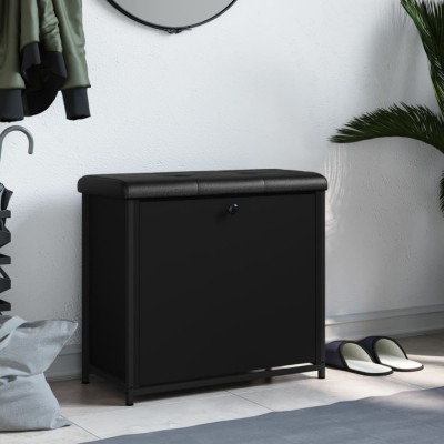 vidaXL Bancă pantofi cu sertar rabatabil, negru, 62x32x56 cm foto