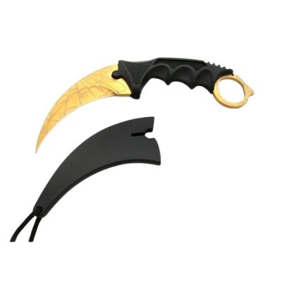 Cuțit Karambit de antrenament, model auriu, design p&amp;acirc;nză de păianjen, 18,5 cm foto