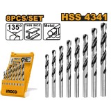 Set burghie hss metal 8 bucati - Ingco AKDB1088