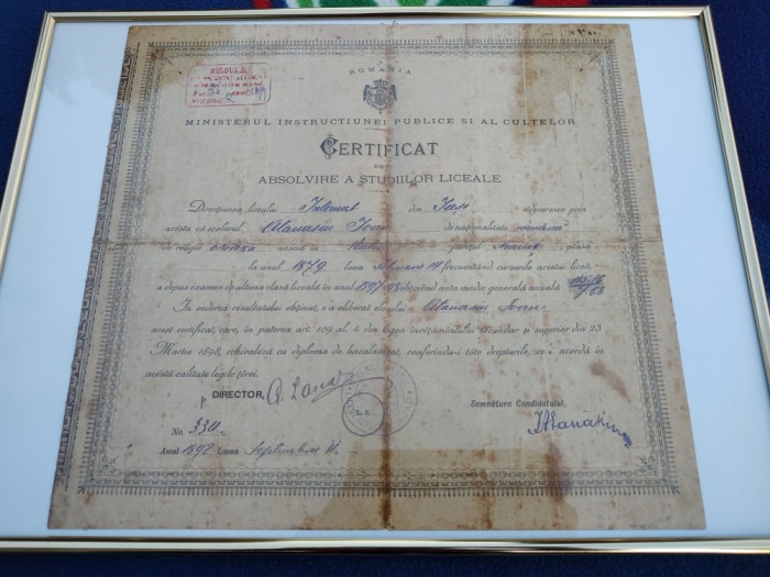 CERTIFICAT ABSOLVIRE AL STUDIILOR LICEALE , DE COLECTIE