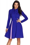 V612-4 Rochie albastra, casual cu maneci lungi si guler inalt, L, XL