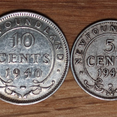 Newfoundland Canada -set argint sterling- 5 + 10 cents 1943 & 1940 - impecabile!