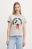 Desigual tricou din bumbac MICKEY MOUSE femei, culoarea gri, 25SWTKAI