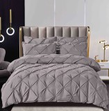 Cumpara ieftin Lenjerie pat dublu cu pliuri,cearceaf cu elastic,bumbac finet,6 piese,gri deschis-A763